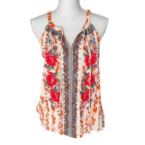 Savanna Jane Women's Medium Floral Embroidered Chevron Halter Tank Top Size M
